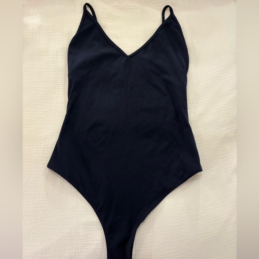 Garage navy v neck bodysuit